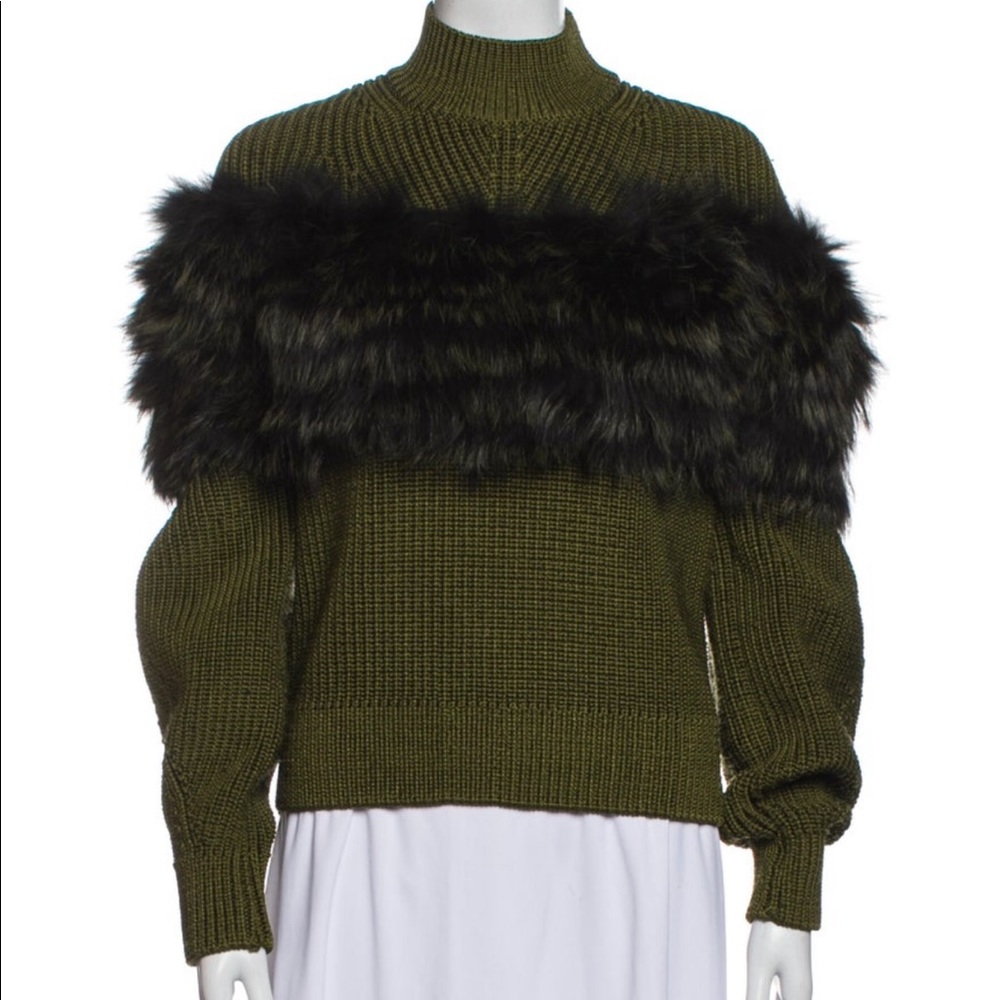 Sally LaPointe Green Sweater Fox Fur